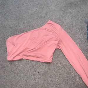 Pink one sleeve crop